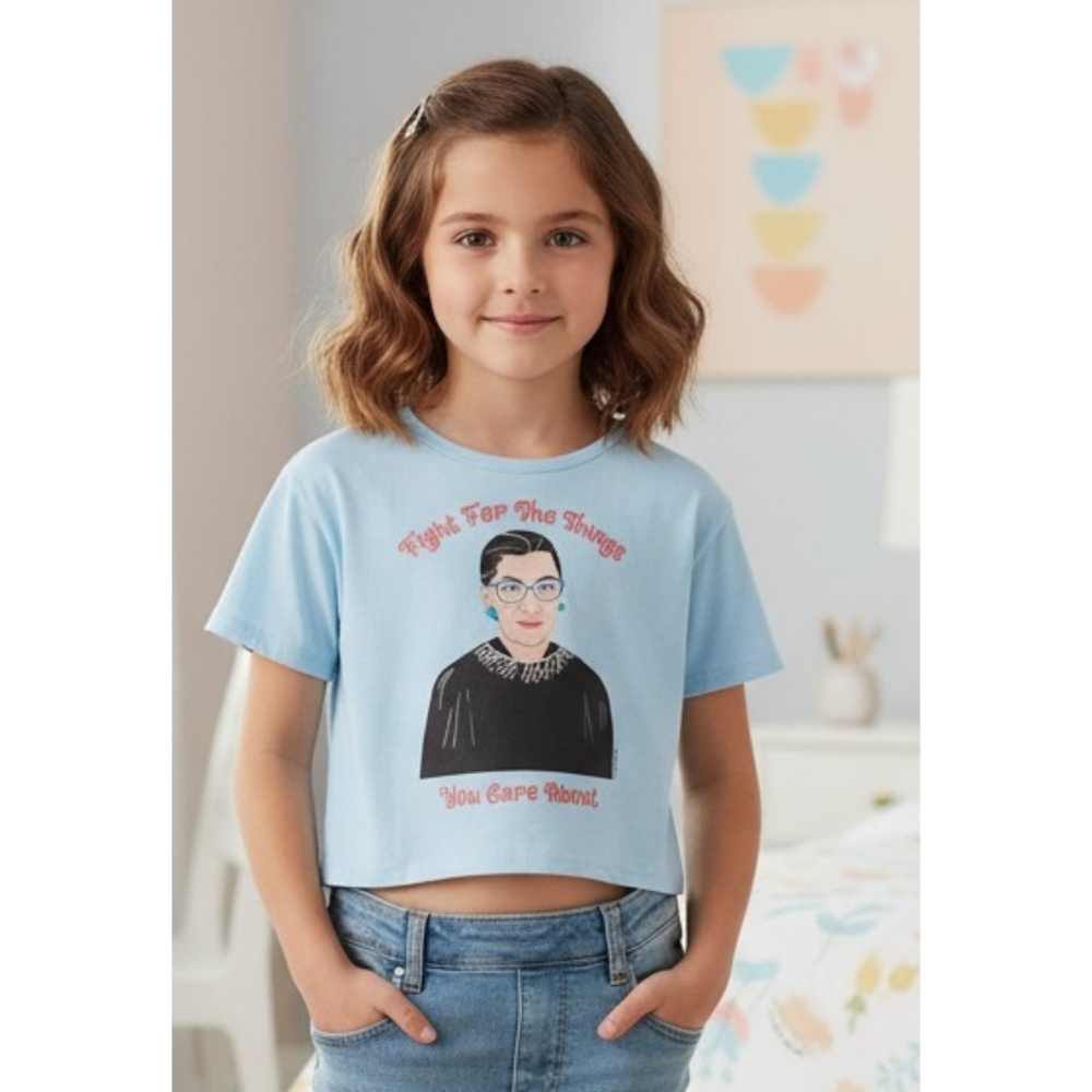 Rebel Girls Ruth Baker Ginsburg Shirt Sleeve Cropped Tshirt Blue Size XS